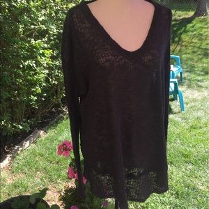 FP We The Free Black Burnout V-Neck Top, M